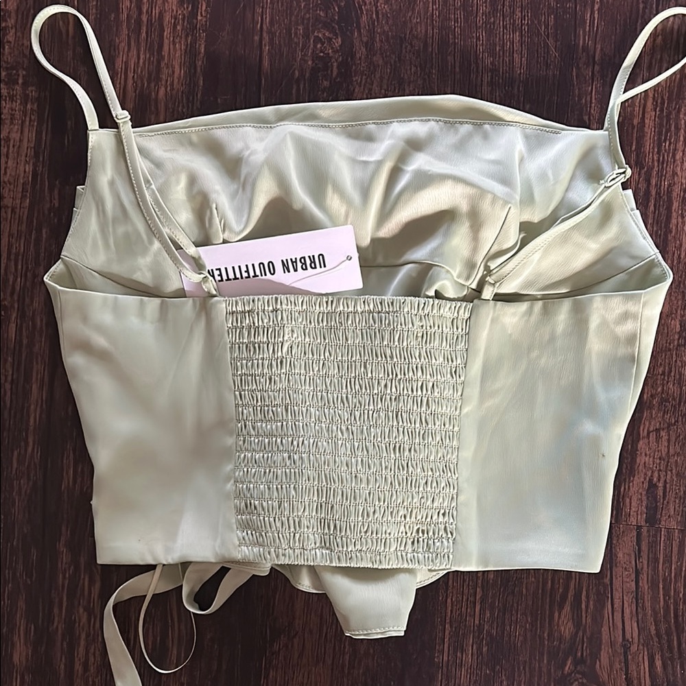 Urban Outfitters Satin Lace-Up Top in Cream - Picture 2 of 2
